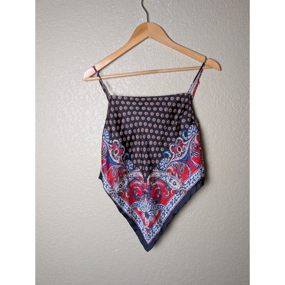Floral Paisley Satin Bandana Back tie Tank Sz Small Backless Festival